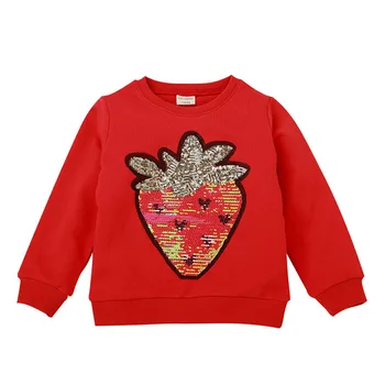 Baby Pige Tøj Jordbær Paillet Boys Hættetrøje Pige Rund Hals Casual Fashion Børn Efteråret Børn Sweater med Lange ærmer T-shirt