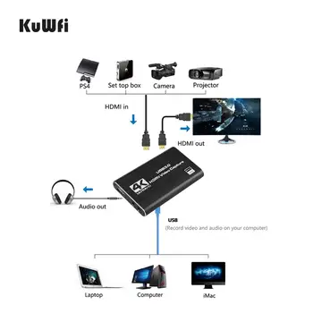 KuWFi Video Capture-Kort 4K HD 1080P USB 3.0 Video Capture Spil-Selskab Live Streaming Mikrofon HD 1080P Optagelse Box