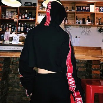 Hættetrøjer Sweatshirt Kvinder Streetwear Brev Afgrøde Top Hoodie 2019 Efteråret Kvinder, Modetøj Koreansk