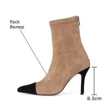 ALLBITEFO i stor størrelse:33-43 flok sexede høje hæle party kvinder støvler tynd hæle ankel støvler til kvinder kontor damer sko