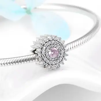 Pink CZ 925 Sterling Sølv Fine Blomst Bead passer Oprindelige LYNACCS Charms Armbånd DIY Kvinder Luksus Smykker at Gøre