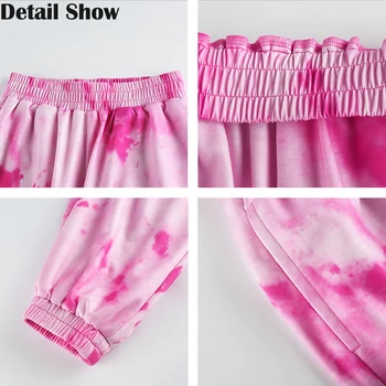 Rapwriter Casaul Tie Dye Trykt Pink Bukser Kvinder 2020 Sommeren Joggere, Elastiske Bukser Med Høj Talje Bukser Løs Capris Streetwear