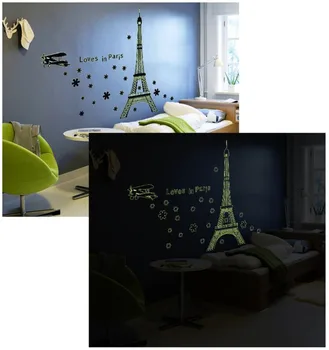 Wall sticker Elsker i Paris Nat, Eiffel Tower glow in the dark Selvlysende Selvlysende soveværelse indretning vægoverføringsbilleder