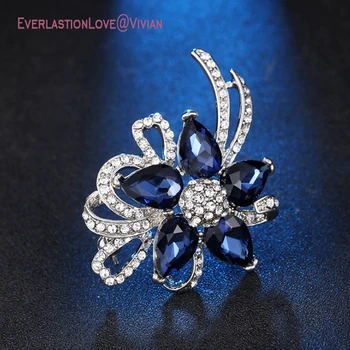 SQ Vintage blomst Krystal Brocher for Kvinders pige Broche pin-Mode smykker blå rhinestone broche pins kvinder pin Tilbehør