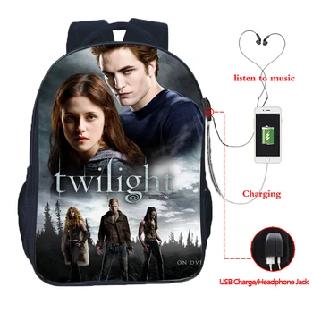 Twilight, Edward Cullen USB Charge Taske Daglig Rygsæk til Drenge, Piger Studerende School-Rygsæk Smuk USB-Opladning, Skole Tasker