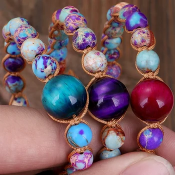 Håndlavede Smykker DIY Naturlige Sten Armbånd Streng Flettet Armbånd Farverige Boheme Venskab Wrap Armbånd til Kvinder
