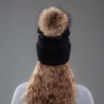 OHCOXOC Nye Kvinder Huer Real Mink Pels Pom Poms Bolden Cap Holde Varme Huer Skullies Store Skinnende Rhinsten Efterår og Vinter Hat