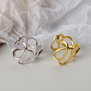 Fokus Lys Luksus S925 Sterling Sølv Hule Geometrisk runde Ring for Kvinder Ins Enkel Åbning Index Finger Ring Seneste