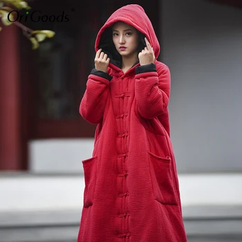 OriGoods Kinesisk stil Lang Vinter Frakke Kvinder Varmt Plus size Parka Coat Nyhed Oprindelige Polstret Lang Jakke Parka Outwear B242