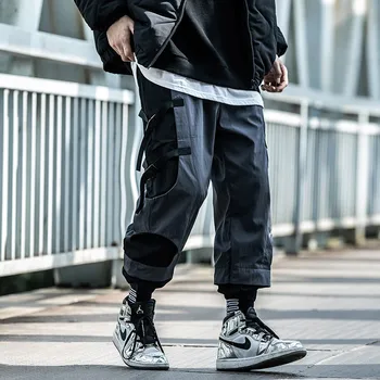 Jogger Cargo Bukser Mænds tøj vinter mandlige funktion fløjl bukser bukser Velcro overalls Loose komfortable Harajuku Hip hop
