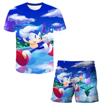 2020Sonic den hedgeho Sommeren hot salg, børn, Mode, Sport Passer til Børn Sonic Tøj børne-T-skjorte + kort buks Tøj