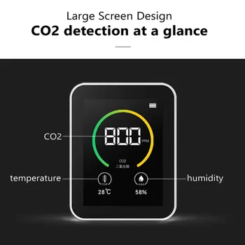 Farve-Tv med CO2-Detektor CO2-Måler luftkvaliteten Tester med Temperatur Luftfugtighed Display Gas Koncentration Indhold