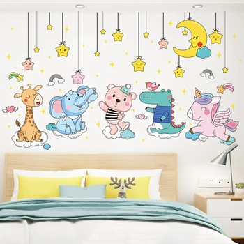 [SHIJUEHEZI] Dyr Wall Stickers DIY Tegnefilm Giraf, Elefant, der Bærer vægoverføringsbilleder for Kids Baby Soveværelser Hjem Dekoration