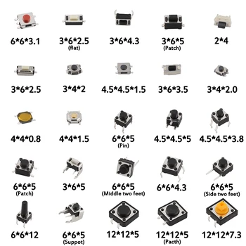 125pcs 25Types/masse Diverse micro switch knap ,Takt tryk Skifter SMD DIP Reset Mini-Blad Skifte,2*4 3*6 4*4 6*6 diy-kit