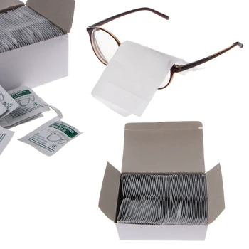 M.100 stk rengøringsklud Disponibel Vådt Væv Tør Anti-Fog Lens Briller Polering Engangs Klude Linse