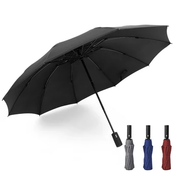 Vind Resistent Folde Automatisk Paraply Regn Kvinder Auto Luksus Stor Vindtæt Parasoller Regn For Mænd Sort Belægning 12K Parasol