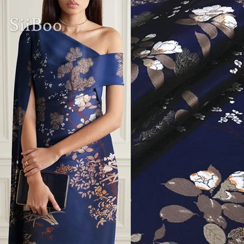 Europa-mørk blå blomme blomstre stil garn-farvet positionelle mønstret brokade stof for kvinder forår sommer kjole telas SP6073