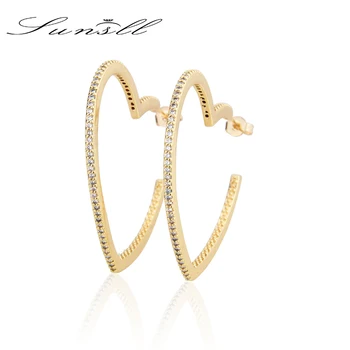 SUNSLL Nye guld øreringe kobber hvid cubic zircon hjerte øreringe til kvinder fashipn forlovelsesfest smykker hoop øreringe gaver
