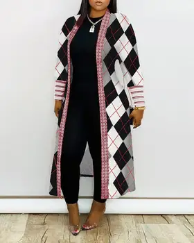 2020 Efteråret Kvinder Mode Elegant Afslappet Geometri Zebra Stribe Print Ribbet Cardigan Åben Foran, Lange Ærmer Løs Cardigan Kvinder