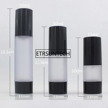 100pcs 15 ml 30 ml 50 ml matteret airless pumpe flaske eller lotion flaske eller essens flaske med sort låg/pumpe/bund F1698