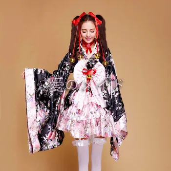Japansk Sakura Kimono Lolita Kjoler Kvinder Gotiske Stuepige Outfit Kjole Halloween Kostumer Anime Cosplay Kostume