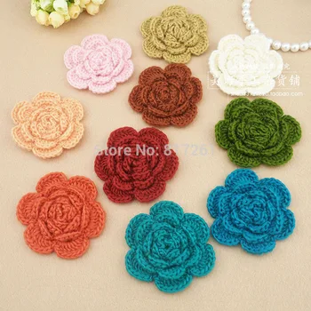 Nye ankomst gratis forsendelse 20 pic/masse bomuld strikket 3D blomst som sy på patches til tøj dekoration applique blomst mat