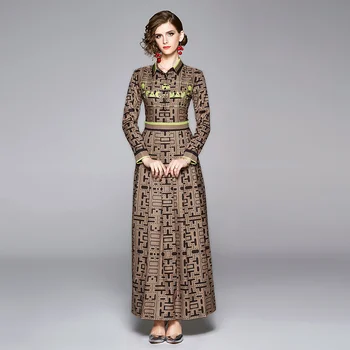 High-end-kvinder ' s fashion vilde taljen slank slankekur revers positionering geometriske print kjole
