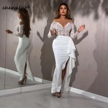 Dubai arabisk Stil Hvid Havfrue Lange Aften Kjoler Sexet Sheer Blonde Top med Lange Ærmer Kvinder Formelle Kjoler robe de soiree