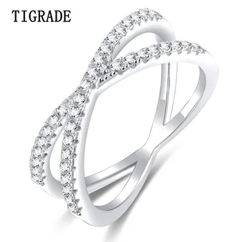 TIGRADE 925 Sterling Sølv X Ring Cubic Zirconia på Tværs af Bryllup Engagement Ring for Kvinder anillos plata 925 para mujer