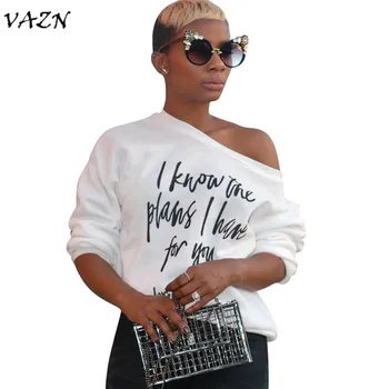 VAZN Nye Ankommer Bedste Kvalitet 2018 Sexy Club Kvinder T-Shirt Print Full Sleeve O-Neck T-Shirt H849