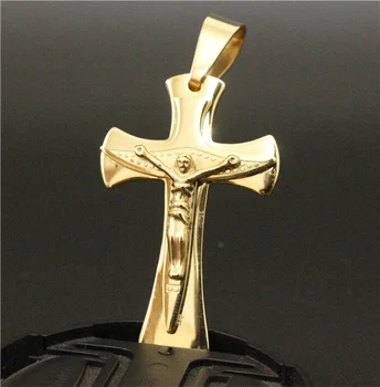 Cool Golden 2-lag på Tværs af Jesus Vedhæng i Rustfrit Stål Kors Vedhæng Smykker Tilbehør
