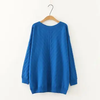 Plus størrelse solid sort blå uld kvinder løse trøjer 2020 nye o-hals vinter casual damer drop skulder strikket pullover toppe