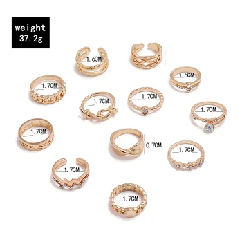 Modyle Luksus Guld Moon Ringe Sæt Boheme Kvast Skinnende Krystal Sten Hjertet Mønt Geometriske Smykker til Kvinder, Mænd Anillo