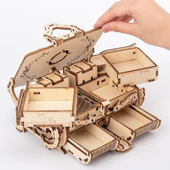 Laserskæring 3D Træ-Puslespil samlet kreative mekanisk transmission antikke smykker box model samlet toy gave
