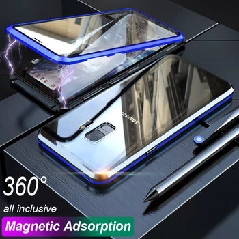 Magnetisk Adsorption Sager Til Samsung Galaxy S10 S9 Plus Note 9 Metal Magnet Anden generation dobbeltsidet Hærdet Glas Cover