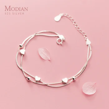 Modian Nye 925 Sterling Sølv Lidt Bolde, Kærlighed Hjerte Armbånd til Kvinder, Justerbar Kæde Fine Smykker Elsker Gave