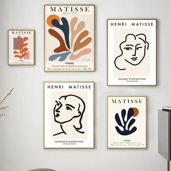 Matisse Abstrakte Tal Ansigt Linje Blade Nordiske Plakater Og Prints Væg Kunst, Lærred Maleri På Væggen Billeder Til Stue Indretning