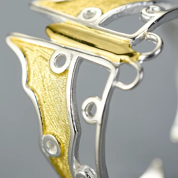 Lotus Sjov Øjeblik Ægte 925 Sterling Sølv Natural Håndlavet Designer Fine Smykker Hule Sommerfugl Dragen Ringe til Kvinder