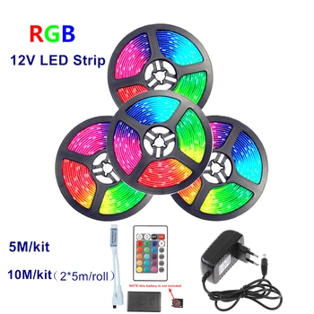 RGB Led Strip Light 5meter 10meters Ikke-vandtæt 2835 DC12V 60Leds/M Fleksibel Belysning, Bånd, Tape, Strimler