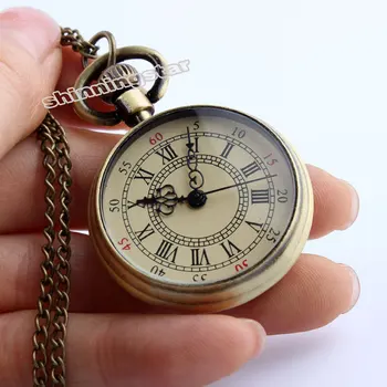 Simple Pocket Watch Quartz Roman Numerals Bronze Tone Steampunk 82cm Dropshipping Transparent Clock