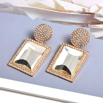 Ny farve krystal geometriske metal øreringe smykker gave til kvinder af høj kvalitet klare rene sten øreringe tilbehør