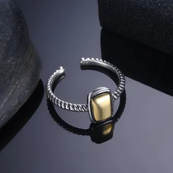 Fine Smykker Rigtig Ren 925 Sterling Sølv, med Justerbar Ring Vintage Rektangel Metallic Åbne Ringe Gave (Lam Hub Fong RI103553)