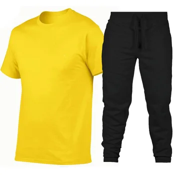 Sommeren solid farve mænds kortærmet T-shirt + bukser sæt koreansk mode afslappet jakkesæt body korte ærmer, der passer sportstøj