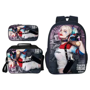 3Pcs/Sæt Nye Mode 3D-Print Selvmord Trup Teenagere Piger Skole Rygsække Harley Quinn Kids Baby Bog Tasker Børnehave