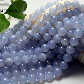 Meihan Brasilien blå blonder kalcedon 6mm 8mm 10mm 12mm glatte runde løse perler til smykkefremstilling design DIY armbånd