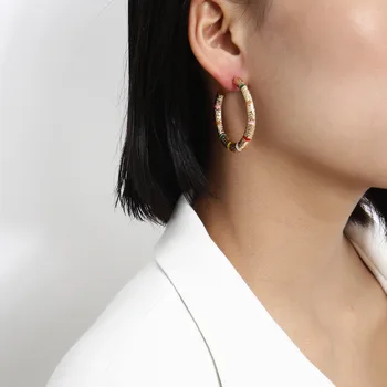 Hjerte-formet stribet spiral øreringe med fashion simpel zircon legering nye stil, personlighed farve harpiks øreringe til kvinder