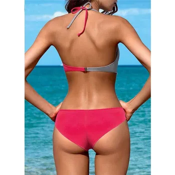 Nye Kvinder Push-up Polstret Bikini Sæt Kontrast Farve Sexet Badedragt Sommeren Halterneck Badetøj Badetøj Delt i To Stykker, badetøj