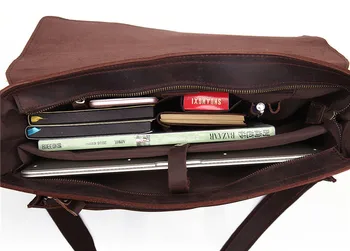 Business retro høj kvalitet i ægte læder til mænd rejsetaske crazy horse koskind håndtaske advokat laptop skulder messenger tasker