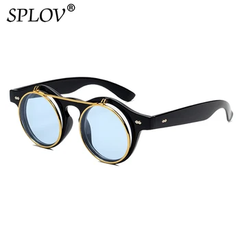 Mode Runde Steampunk Flip Op Solbriller Mænd Kvinder Vintage Dobbelt Lag Linse Design Klassiske solbriller Oculos De Sol UV400