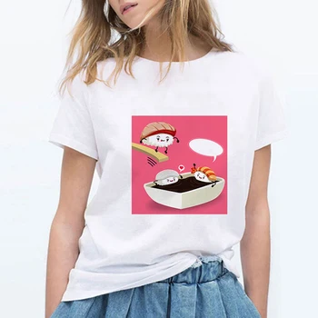 Skjorter Kvinder 2020 Sushi Street Casual Æstetisk Tøj Harajuku Sjove kortærmet T-shirt Kvinder Grafiske Tees Kvinder